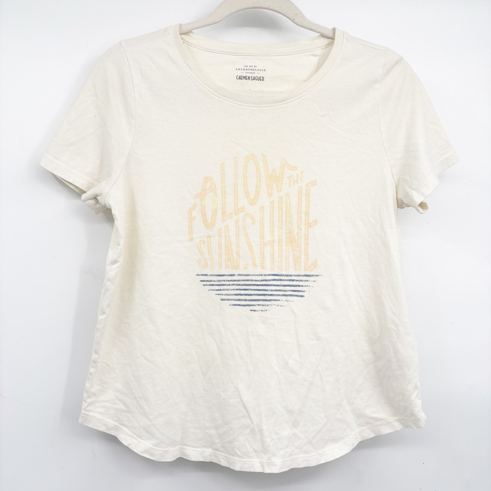 Anthropologie Carmen Saguer Womens Follow The Sunshine Boho Graphic Tee Cream S